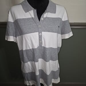 Tommy Hilfiger Gray and White Polo Shirt